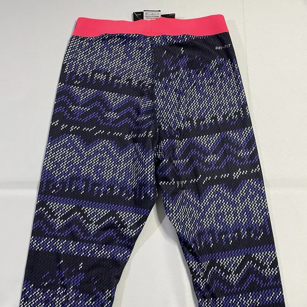 Nike‎ Pro Hyperwarm Women’s S Leggings Purple Geometric Nordic Print Pink Waist